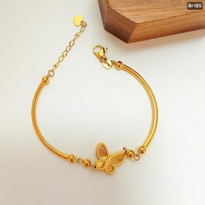 2 Ball Gold curved tube butterfly Bracelet br185
