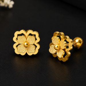 Double Leaf Gold Screw Earring E136