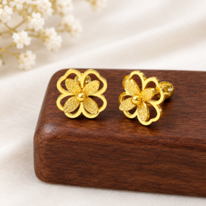 Double Leaf Gold Screw Earring E136