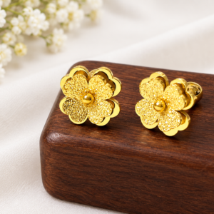 Double Leaf Gold Screw Earring E136