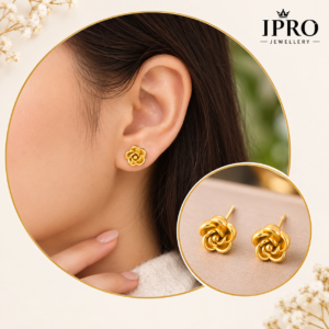 3D camellia Push Gold earrings E174