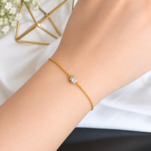 1 Round Stone Gold Bracelet Br291
